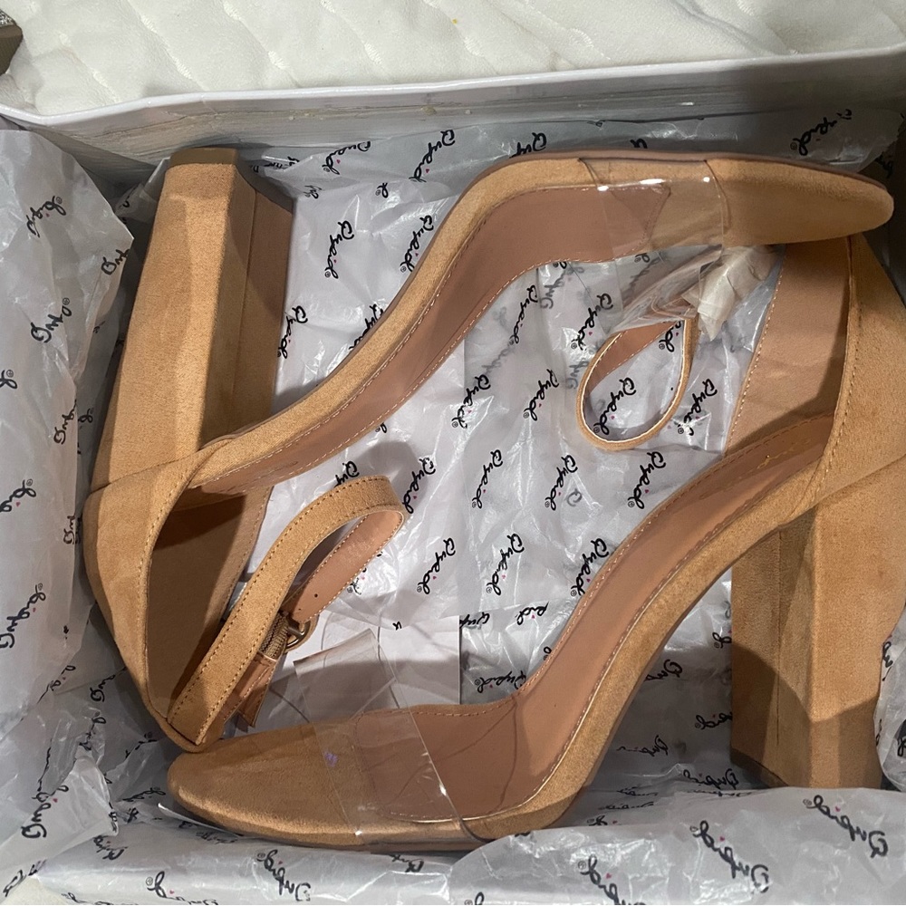 Suede Heels - Clear Toe